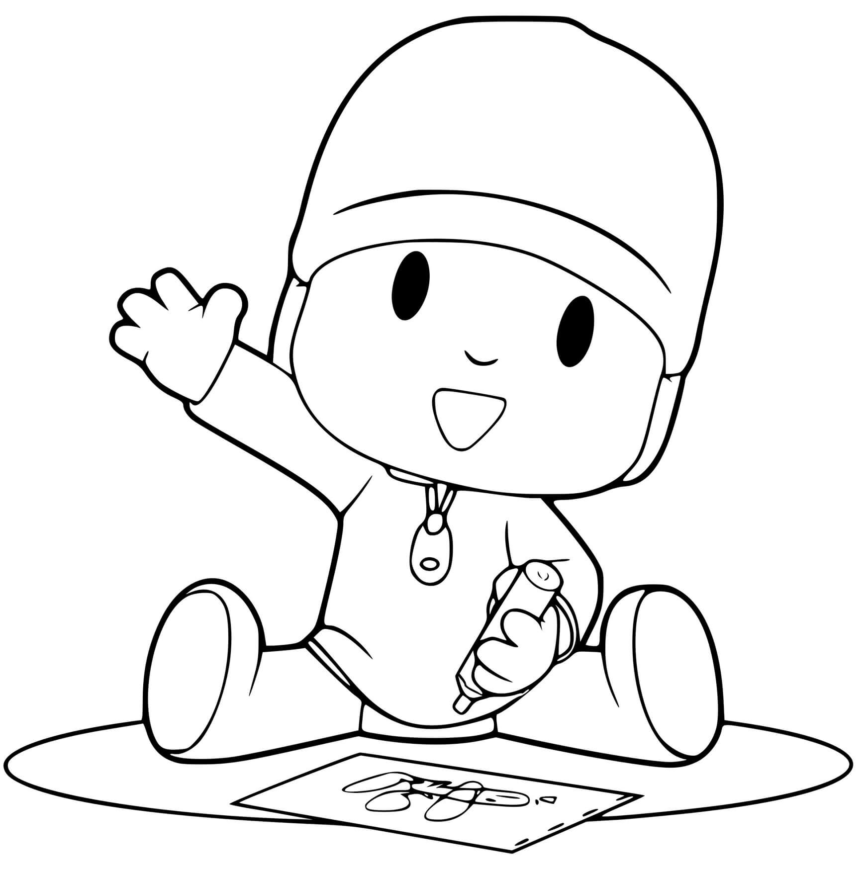 Coloriage Pocoyo Fait Des Dessins - Pocoyo à imprimer