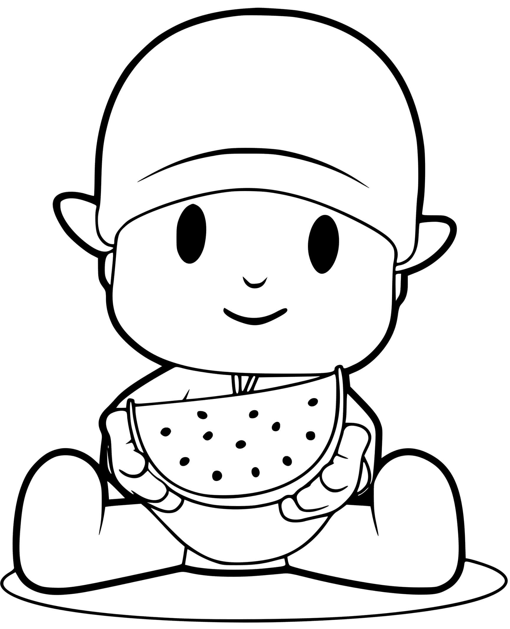 Coloriage Pocoyo Mange Un Fruit La Pasteque - Pocoyo à imprimer