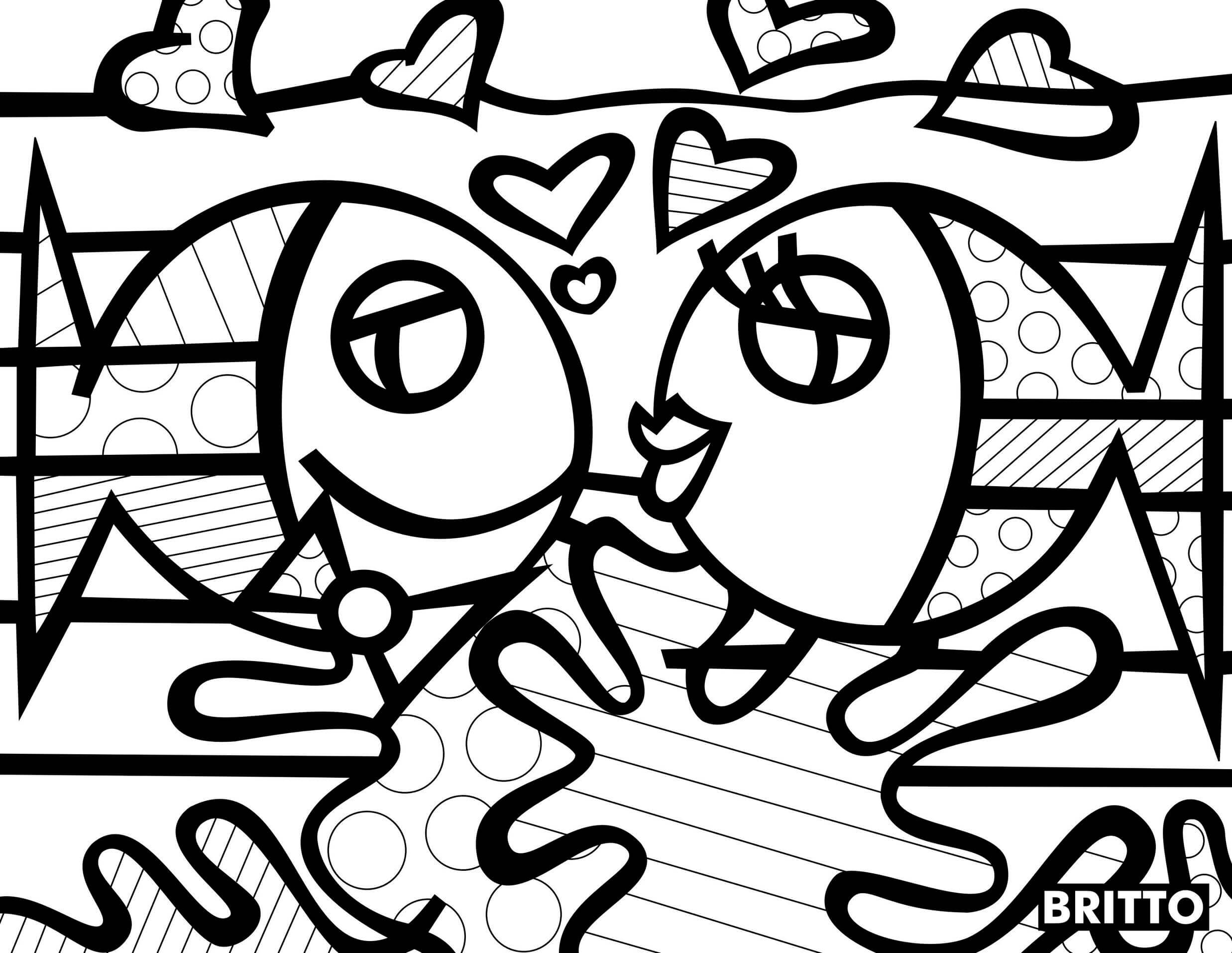Coloriage Poisson Amoureux Par Romero Britto - Romero britto à imprimer