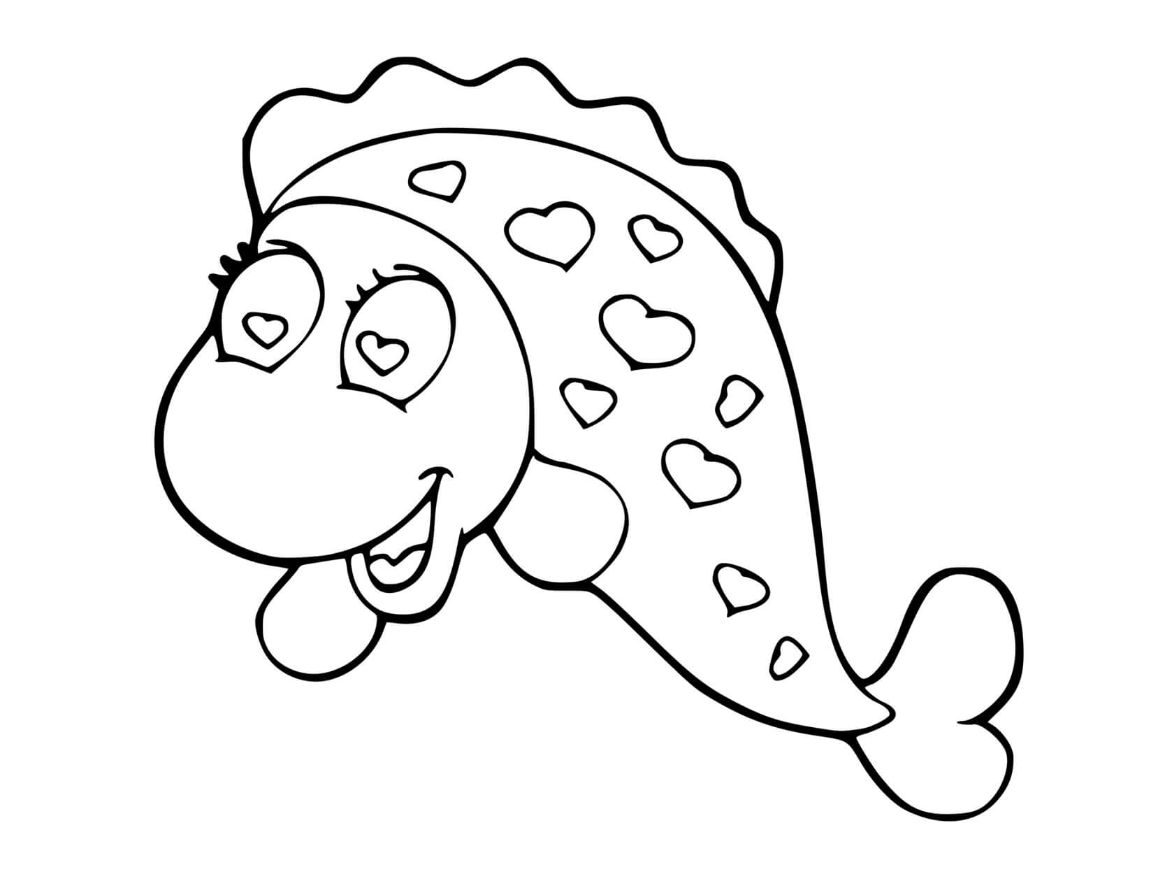 Coloriage Poisson Avec Des Cœurs - Poisson à imprimer