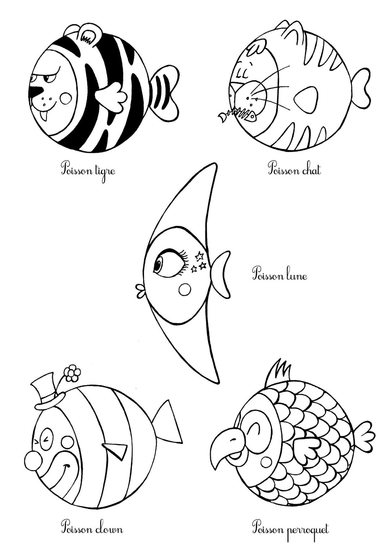 Coloriage Poisson d'avril souriant aux écailles détaillées - Poisson à imprimer