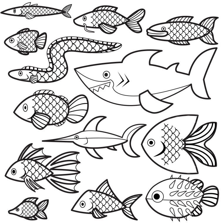 Coloriage Poisson d'avril joyeux avec nageoires ondulantes - Poisson à imprimer