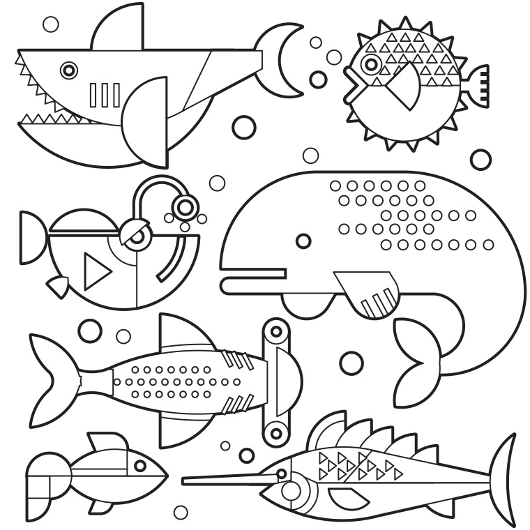 Coloriage Poisson d'avril aux grandes nageoires - Poisson à imprimer