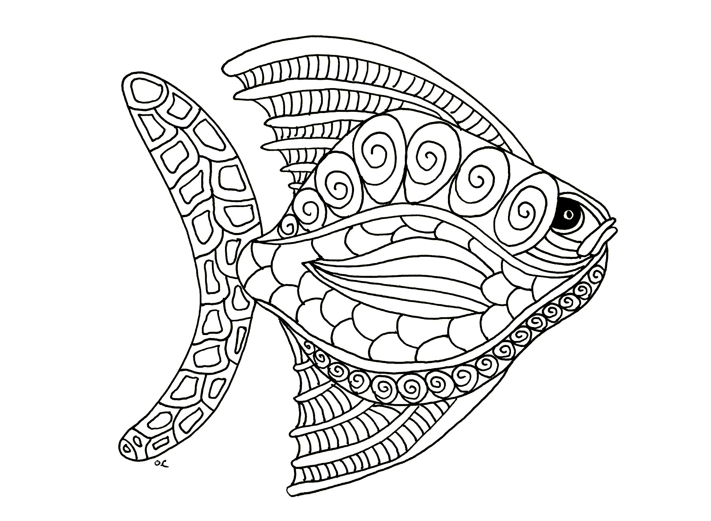 Coloriage Poisson Zentangle Étape 1 Par Olivier - Poisson à imprimer