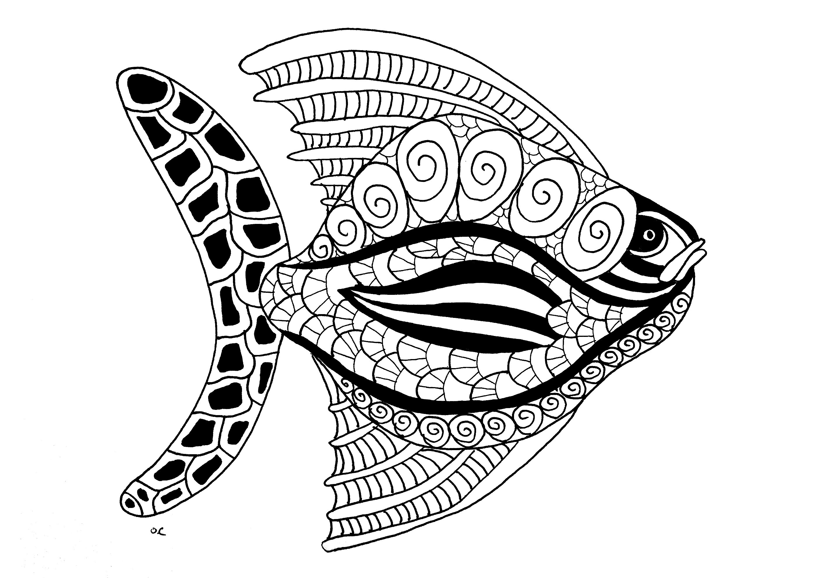 Coloriage Poisson Zentangle Étape 2 Par Olivier - Poisson à imprimer