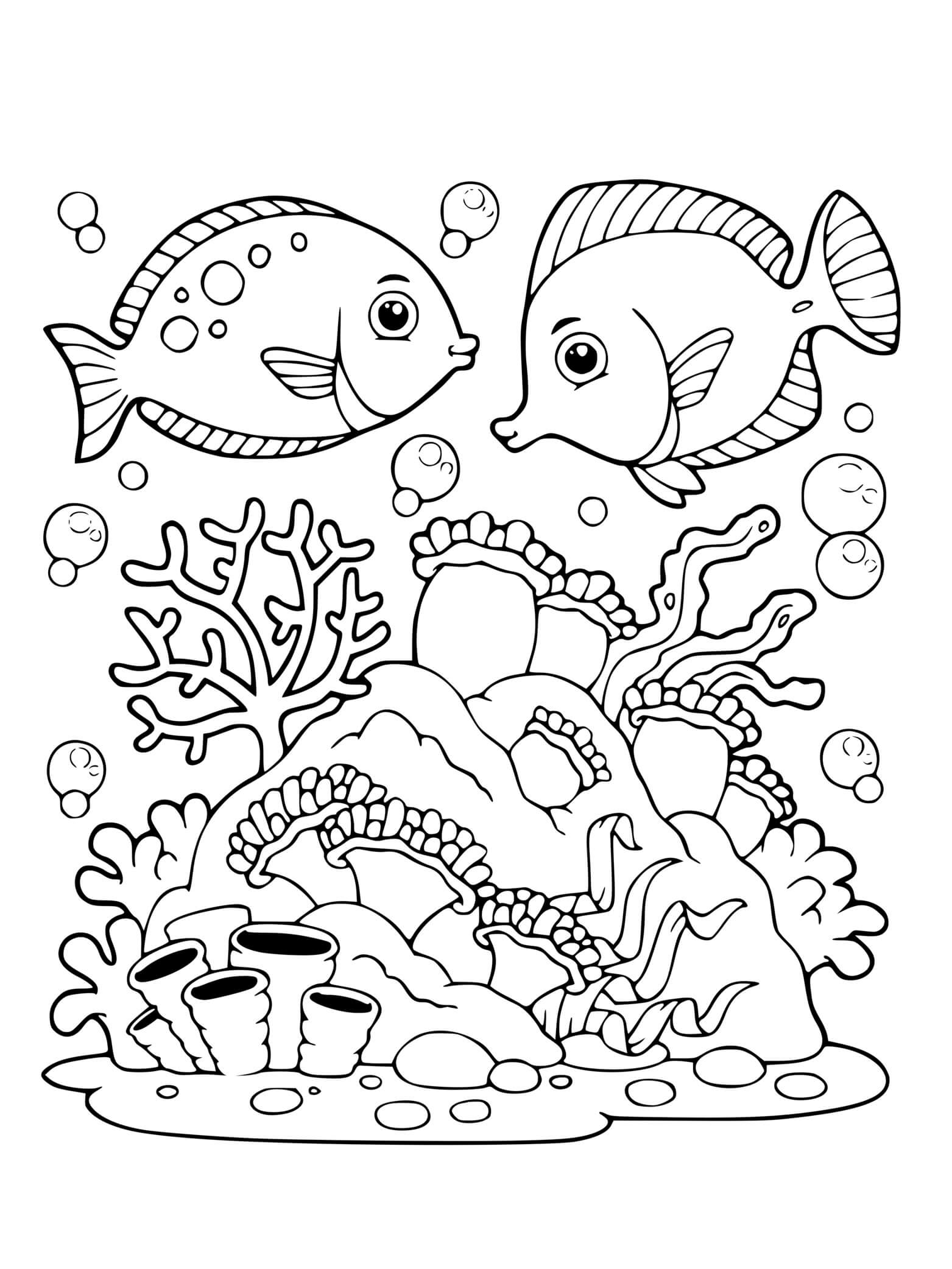Coloriage Poissons Dans La Mer - Poisson à imprimer