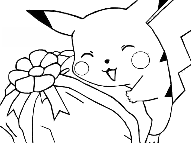 Coloriage Pokemon Pikachu Cadeau - Pokémon à imprimer