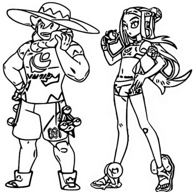 Coloriage Pokemon Épée Et Bouclier Les Habitants De Galar Percy Et Donna - Pokémon à imprimer