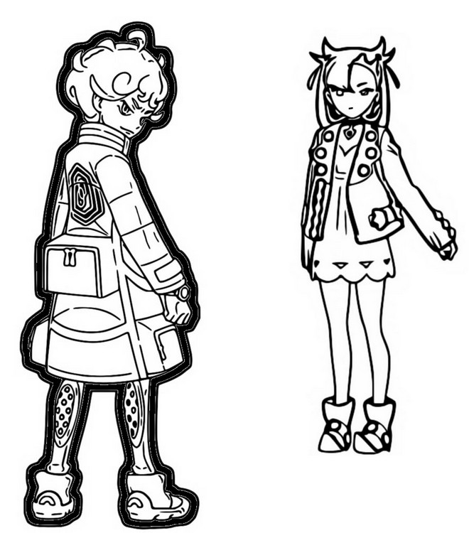 Coloriage Pokemon Épée Et Bouclier Les Habitants De Galar Rosemary Et Travis - Pokémon à imprimer