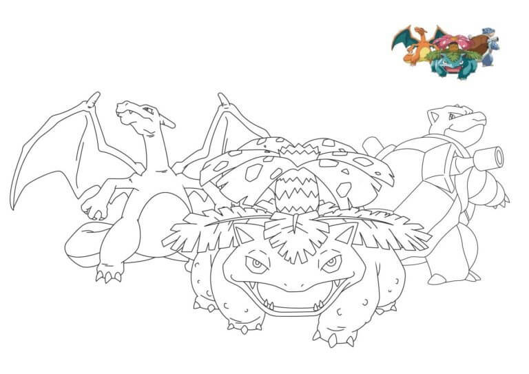 Coloriage Pokemon Florizarre Dracaufeu Tortank - Pokémon à imprimer