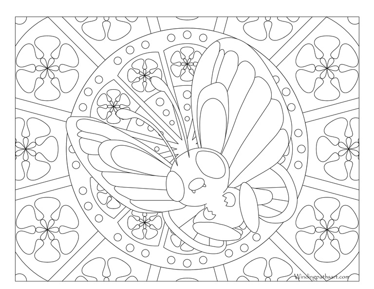 Coloriage Pokemon Mandala Adulte Butterfree - Mandala pokemon à imprimer