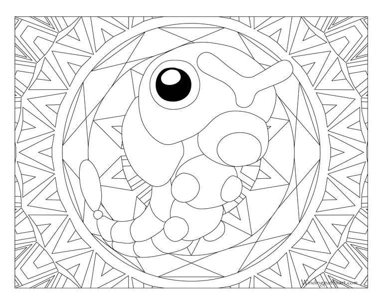 Coloriage Pokemon Mandala Adulte Caterpie - Mandala pokemon à imprimer