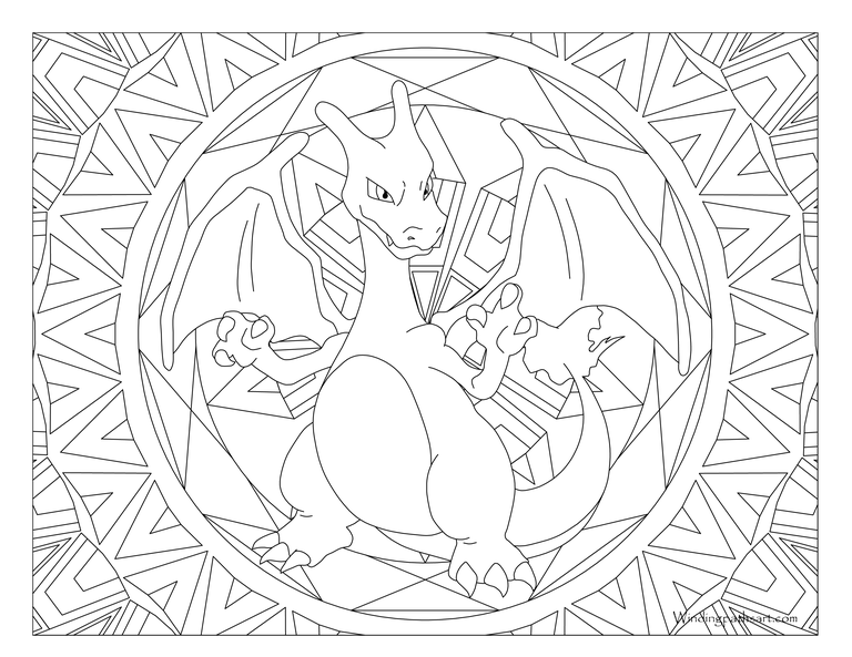 Coloriage Pokemon Mandala Adulte Charizard - Mandala pokemon à imprimer