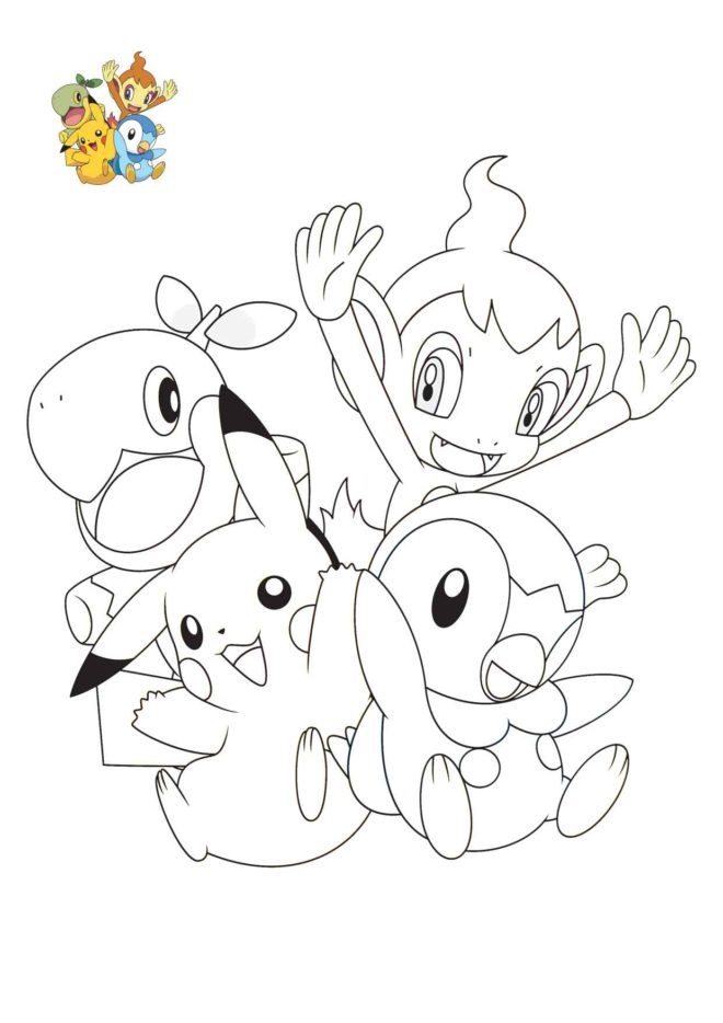 Coloriage Pokemon Pikachu Ouisticram Tiplouf Tortipouss 4e Génération - Pokémon à imprimer