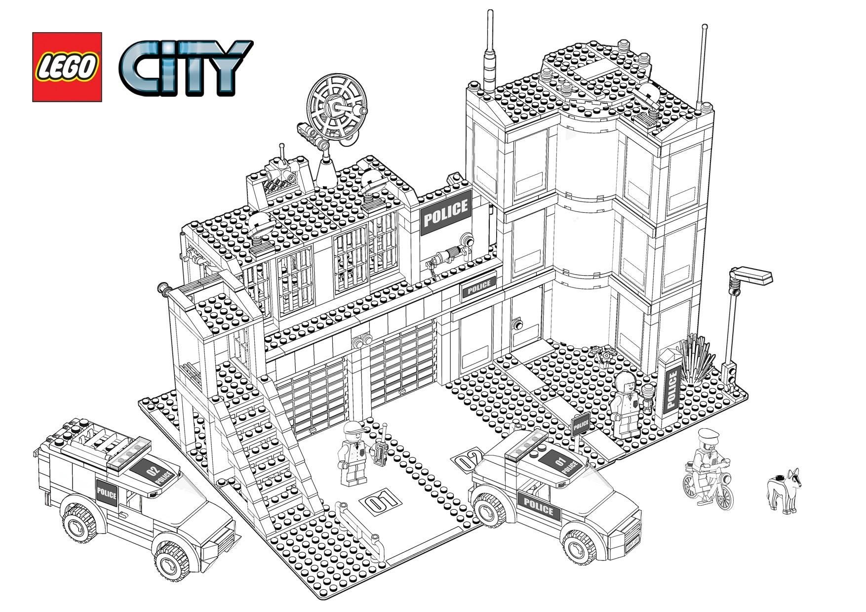 Coloriage Police Lego Quartier General Voiture 4x4 - Police à imprimer