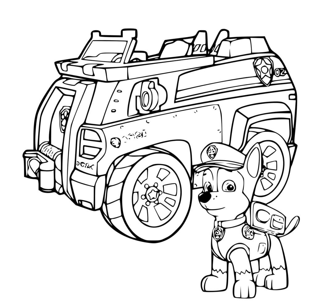 Coloriage Police Pat Patrouille Avec Son Véhicule - Police à imprimer