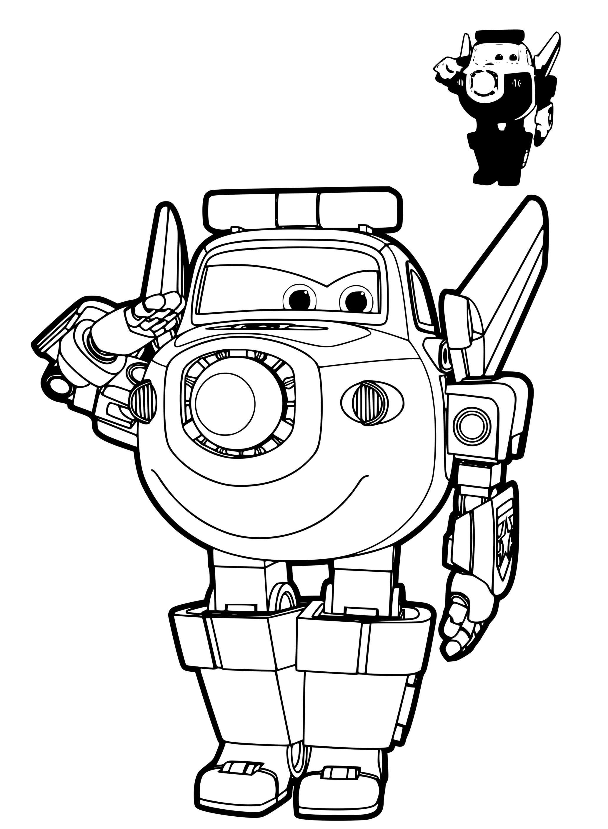 Coloriage Police Robot Avion - Police à imprimer