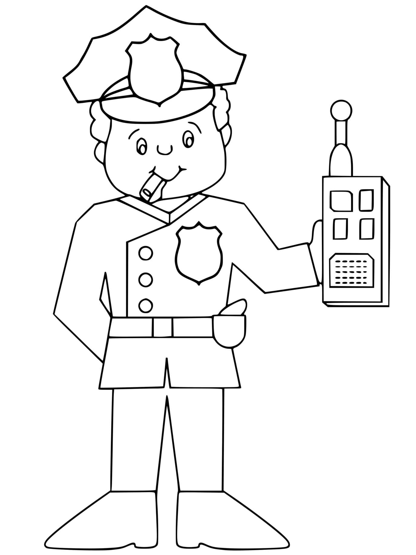 Coloriage Policier Avec Radio Portative Dans La Main - Police à imprimer