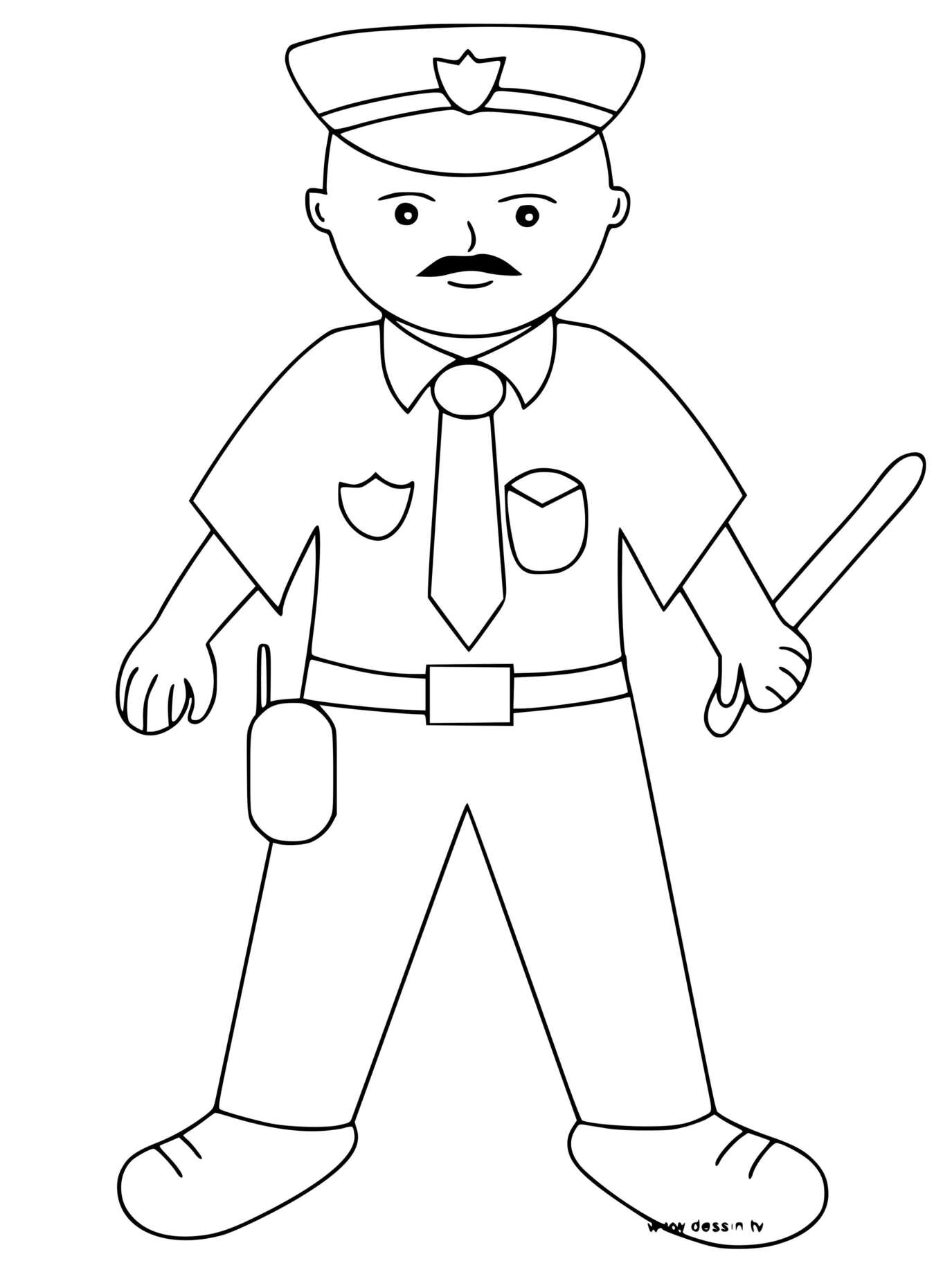 Coloriage Policier Avec Un Matraque Dans La Main - Police à imprimer