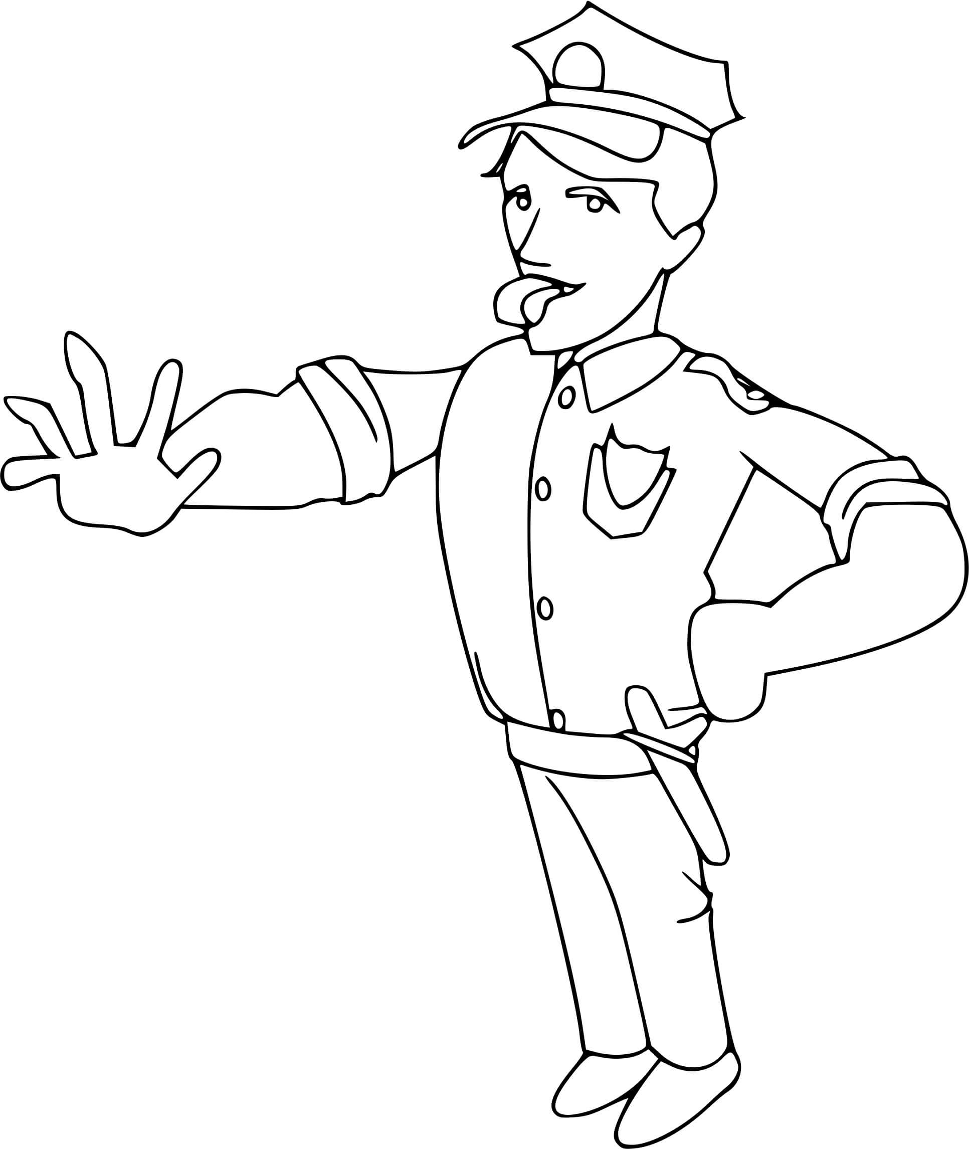 Coloriage Policier Avec Un Sifflet Demande Un Arret Véhicule - Police à imprimer
