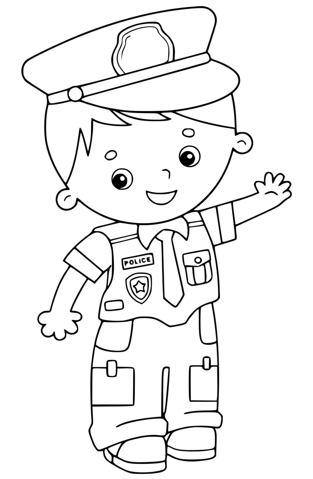 Coloriage Policier Cartoon Enfant Jeune Police - Police à imprimer