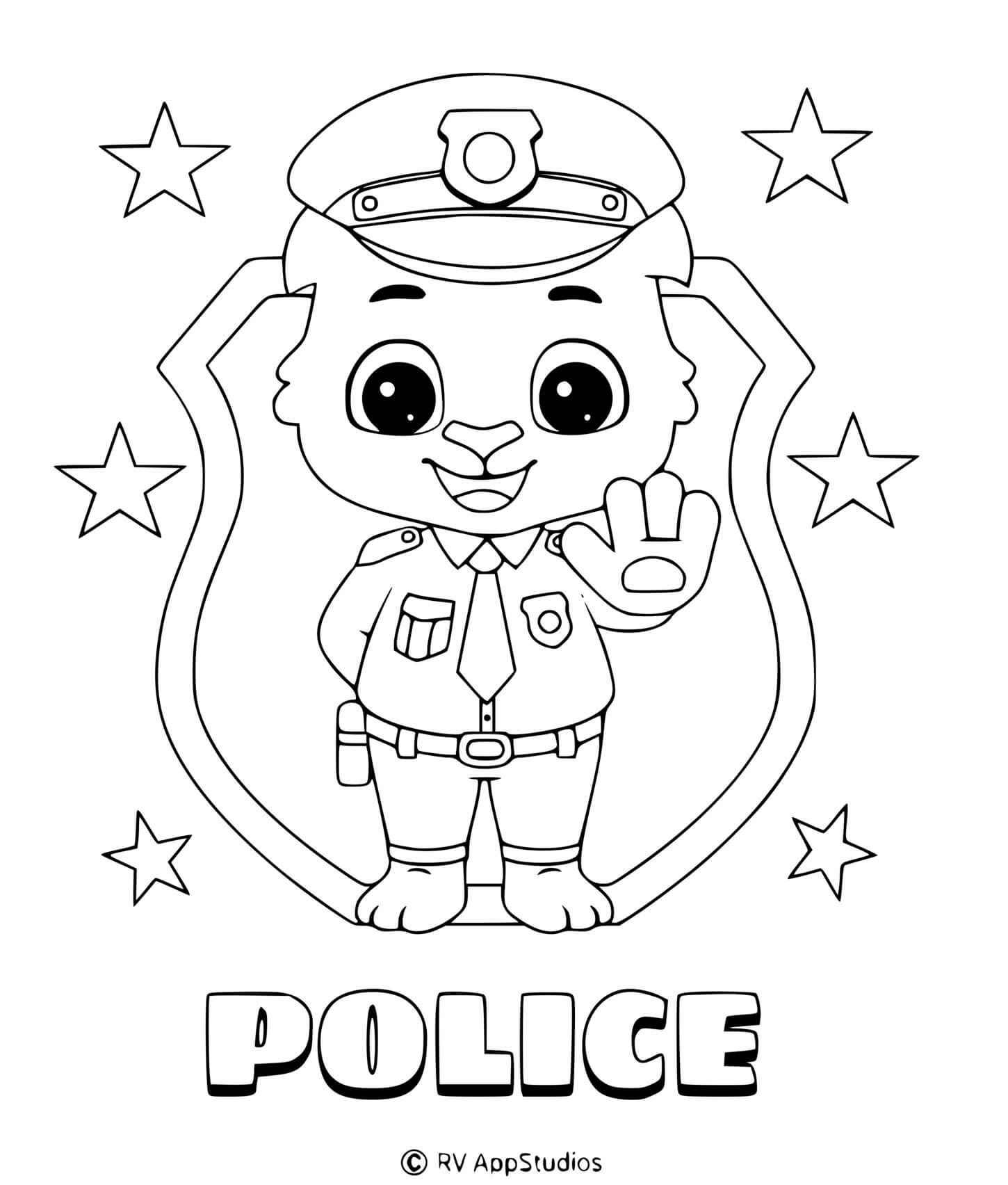Coloriage Policier En Habit De Police Stop Étoiles Badge - Police à imprimer