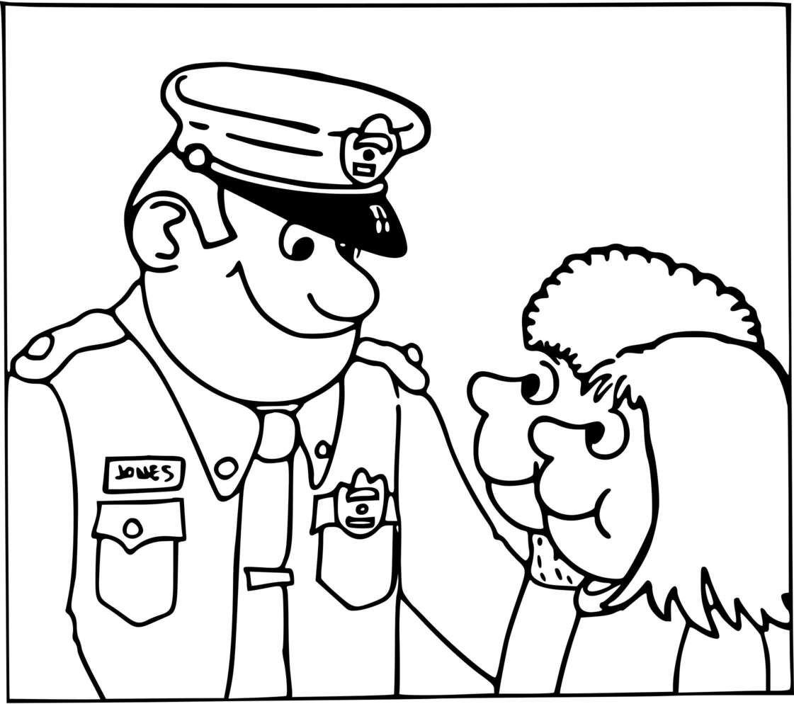 Coloriage Policier Et Deux Enfants - Police à imprimer