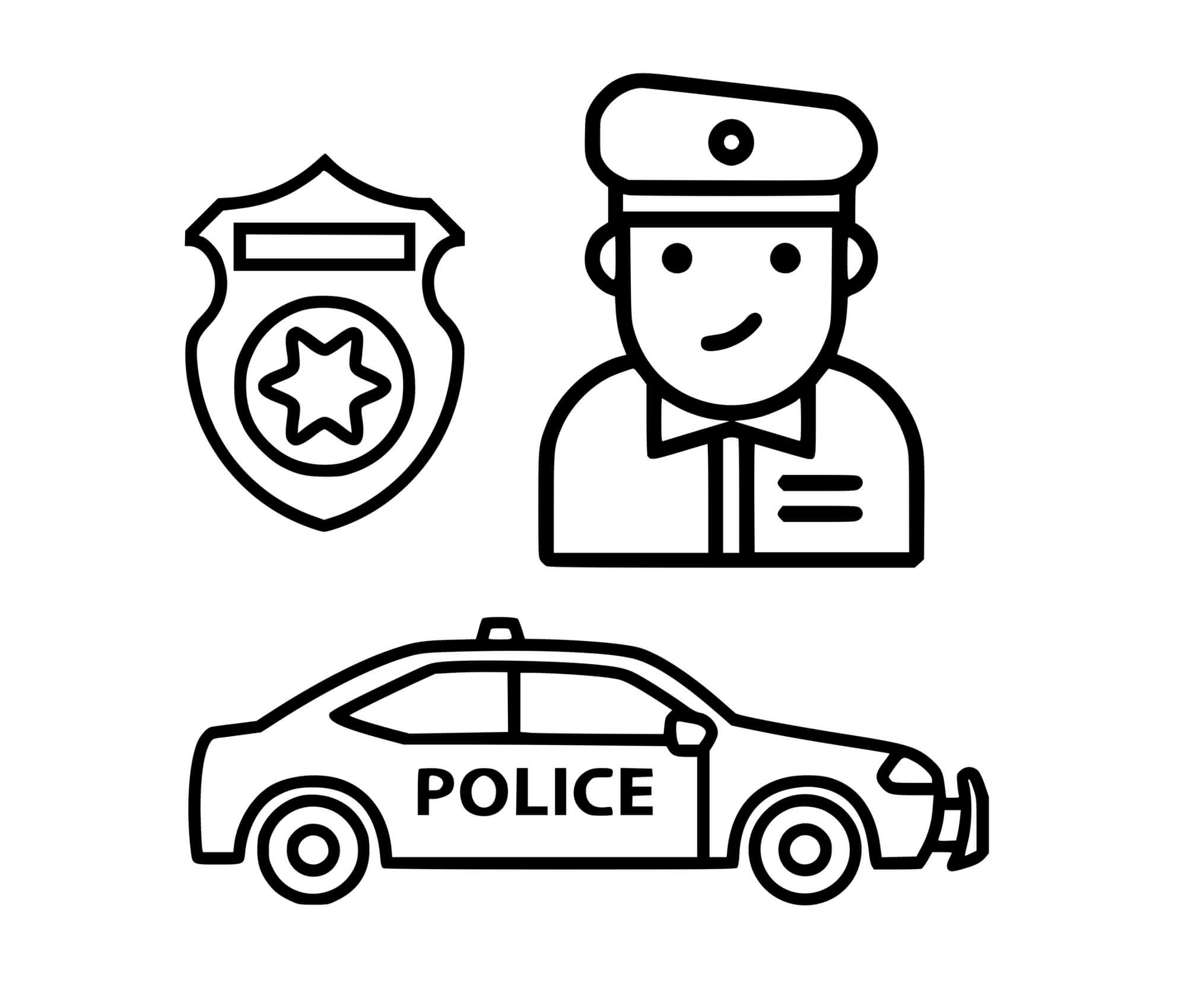 Coloriage Policier Voiture Et Badge - Police à imprimer