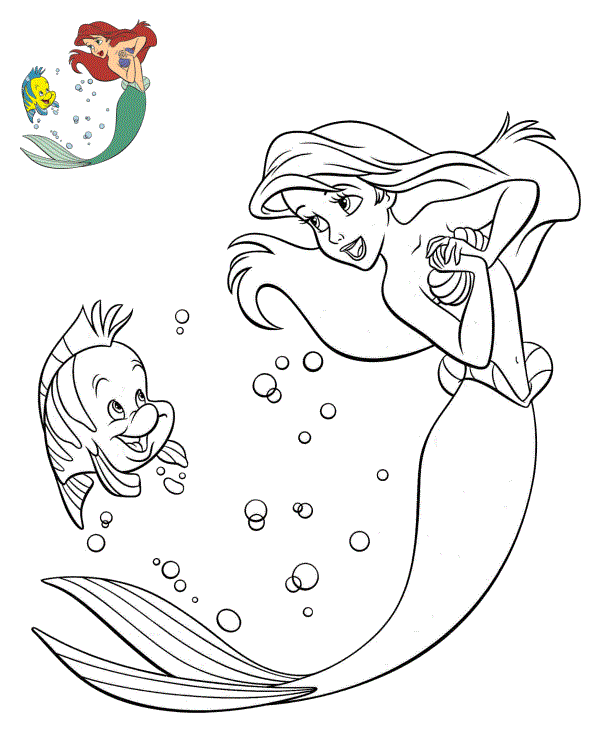 Coloriage Polochon Et Ariel Avec Dessin En Couleurs - Ariel la petite sirène à imprimer