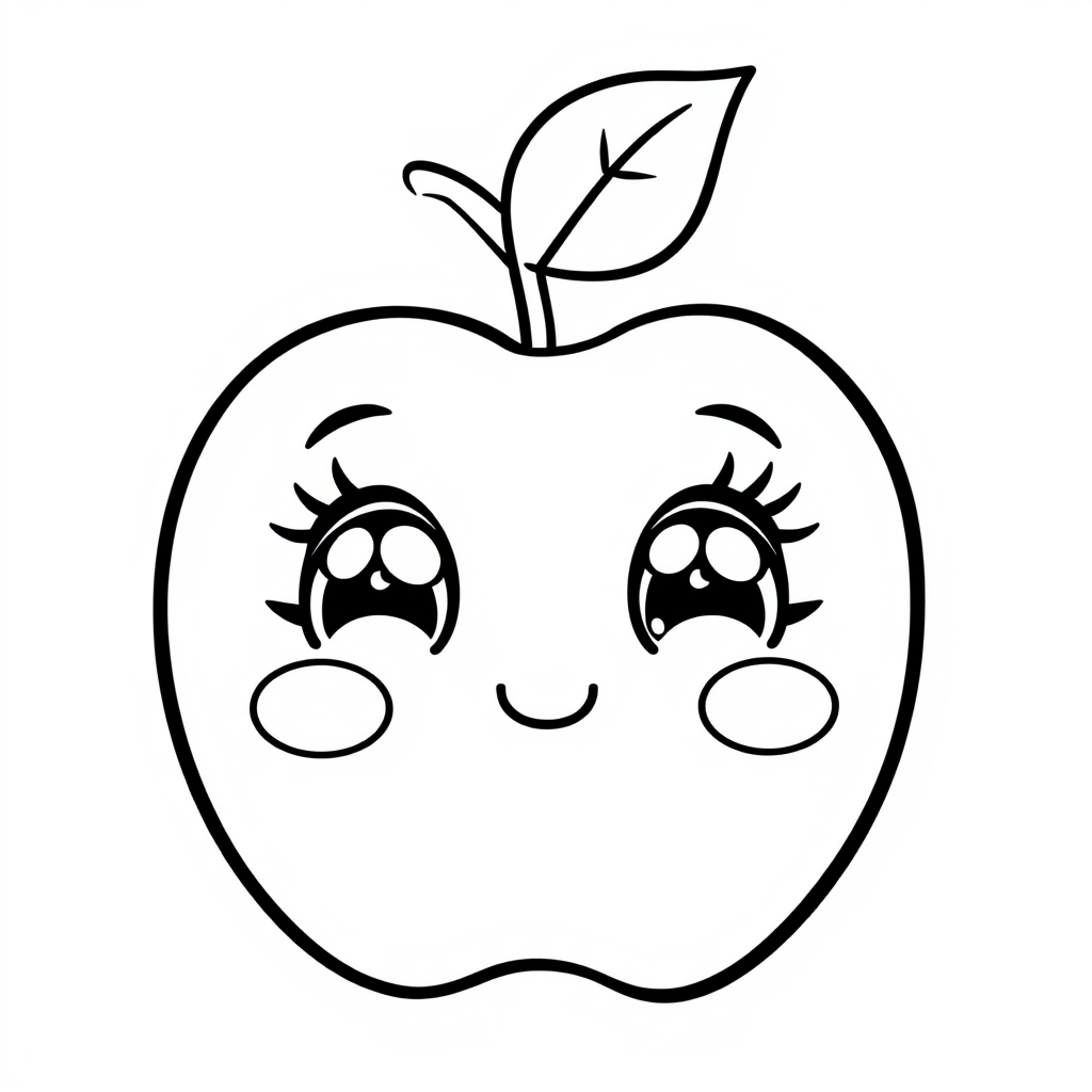 Coloriage Pomme 1 Fruit Kawaii - Kawaii fruits à imprimer