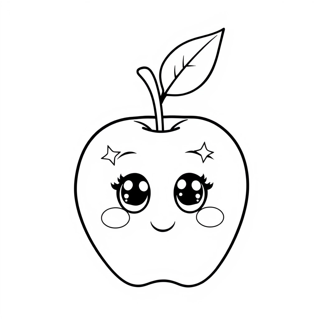 Coloriage Pomme 2 Fruit Kawaii - Kawaii fruits à imprimer