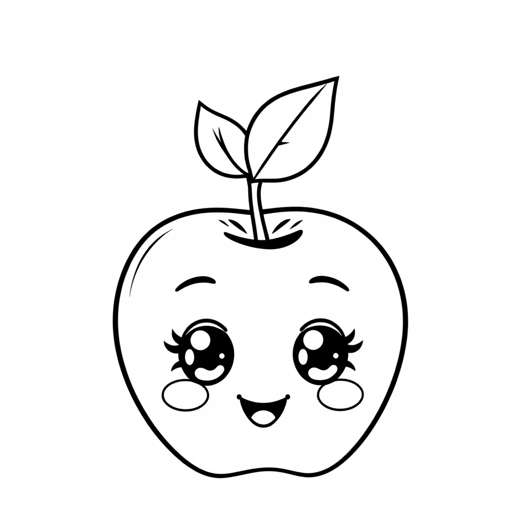 Coloriage Pomme 4 Fruit Kawaii - Kawaii fruits à imprimer
