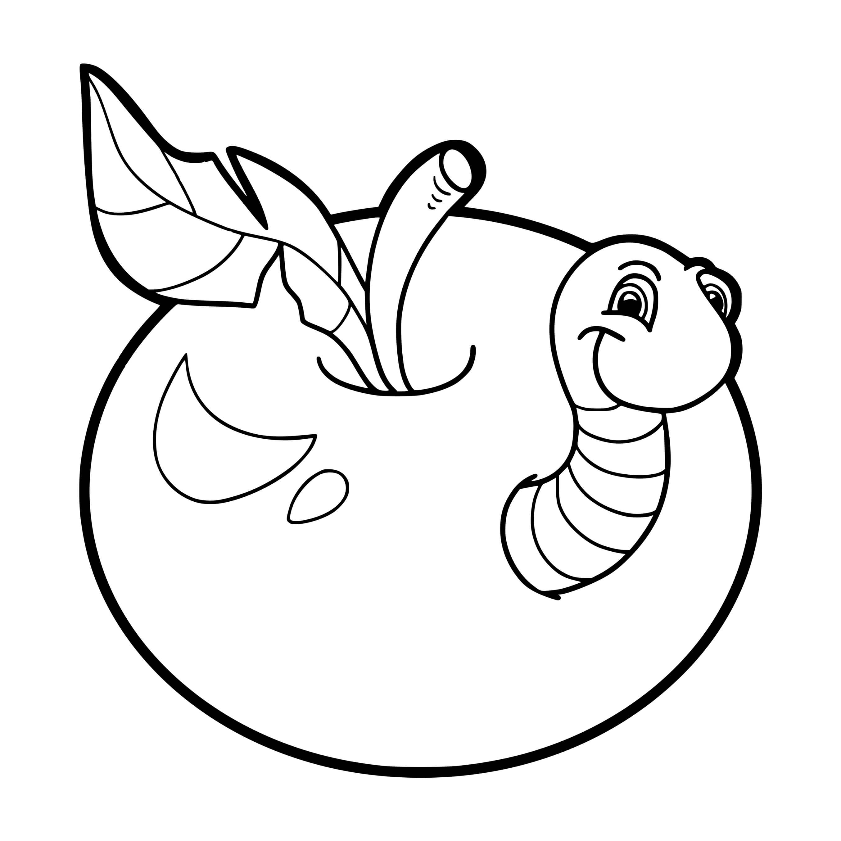 Coloriage Pomme Rouge Avec Un Ver Heureux - Pomme à imprimer
