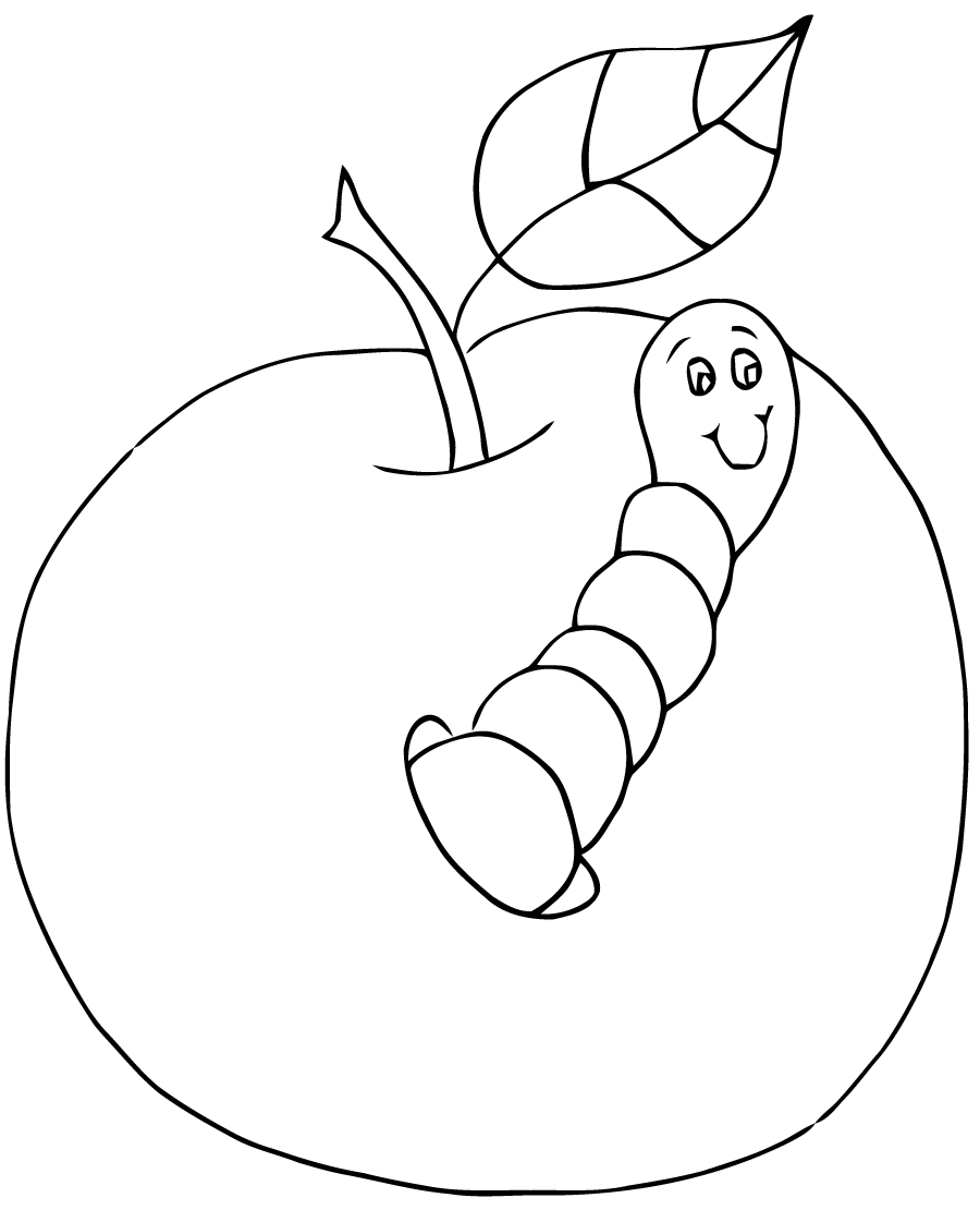 Coloriage Pomme Ver De Terre - Fruits à imprimer