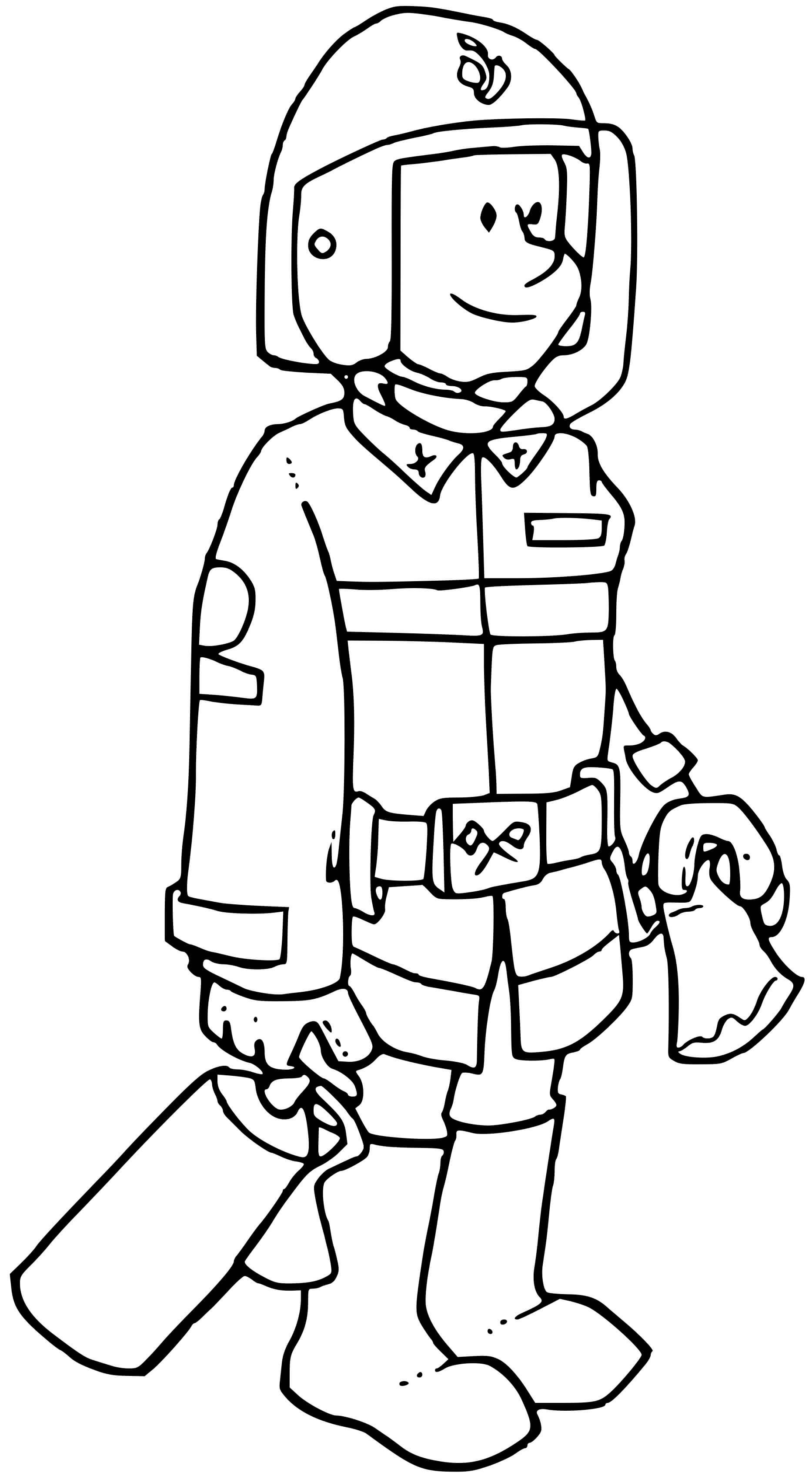 Coloriage Pompier Avce Un Extincteur - Pompier à imprimer