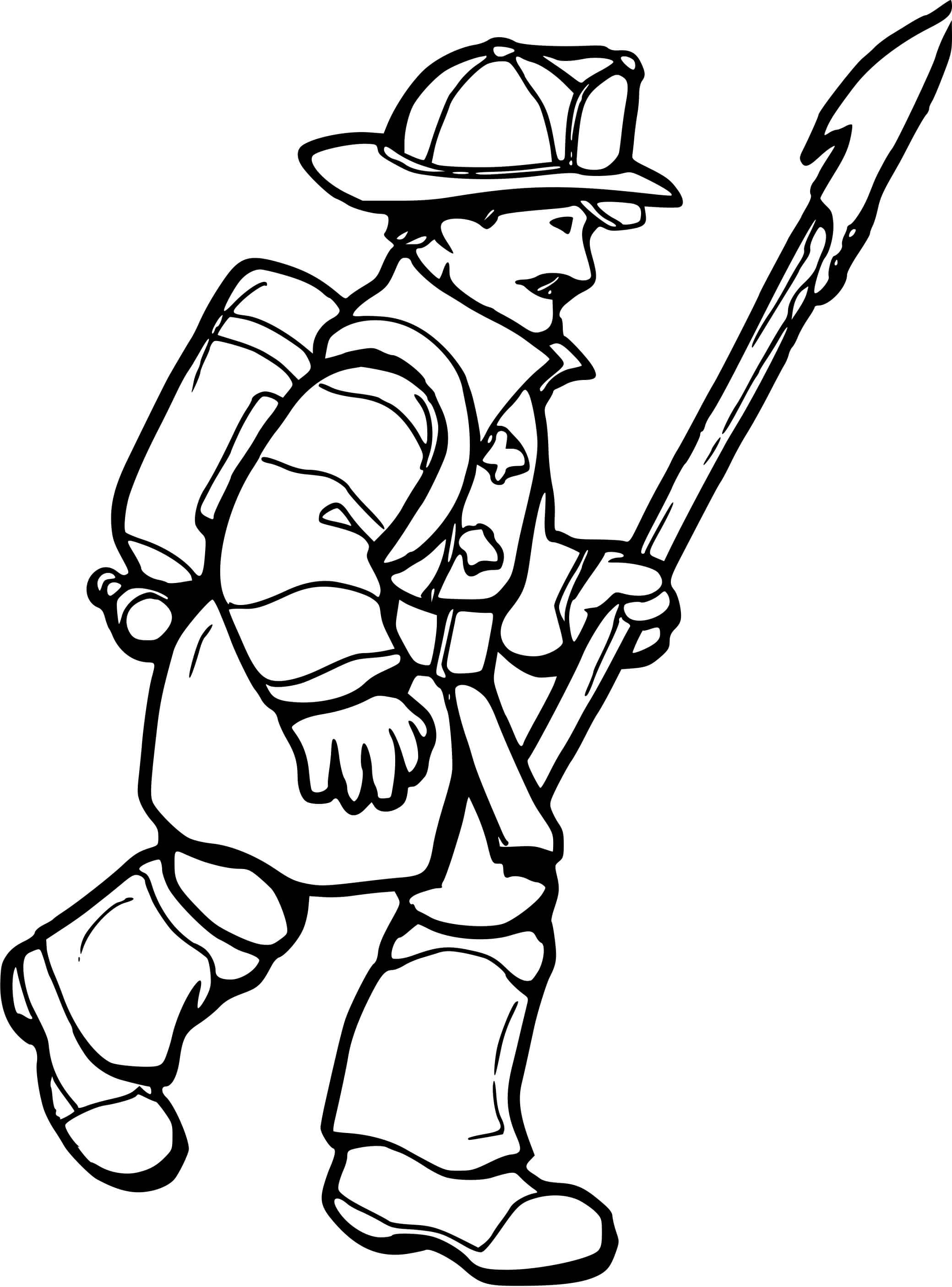 Coloriage Pompier Avec Une Bouteille D'Oxygene - Pompier à imprimer