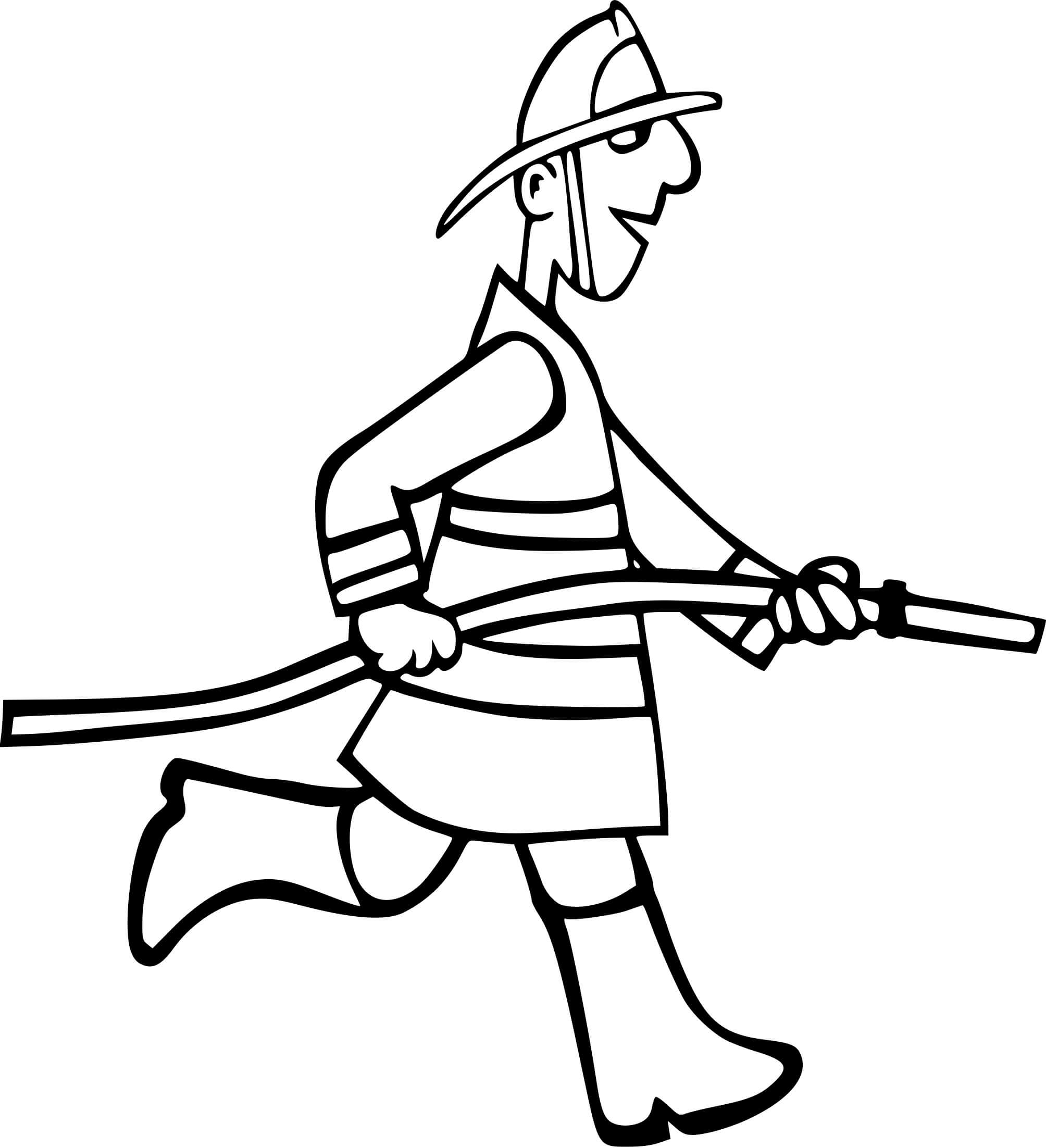 Coloriage Pompier Avec Une Lance A Eau - Pompier à imprimer
