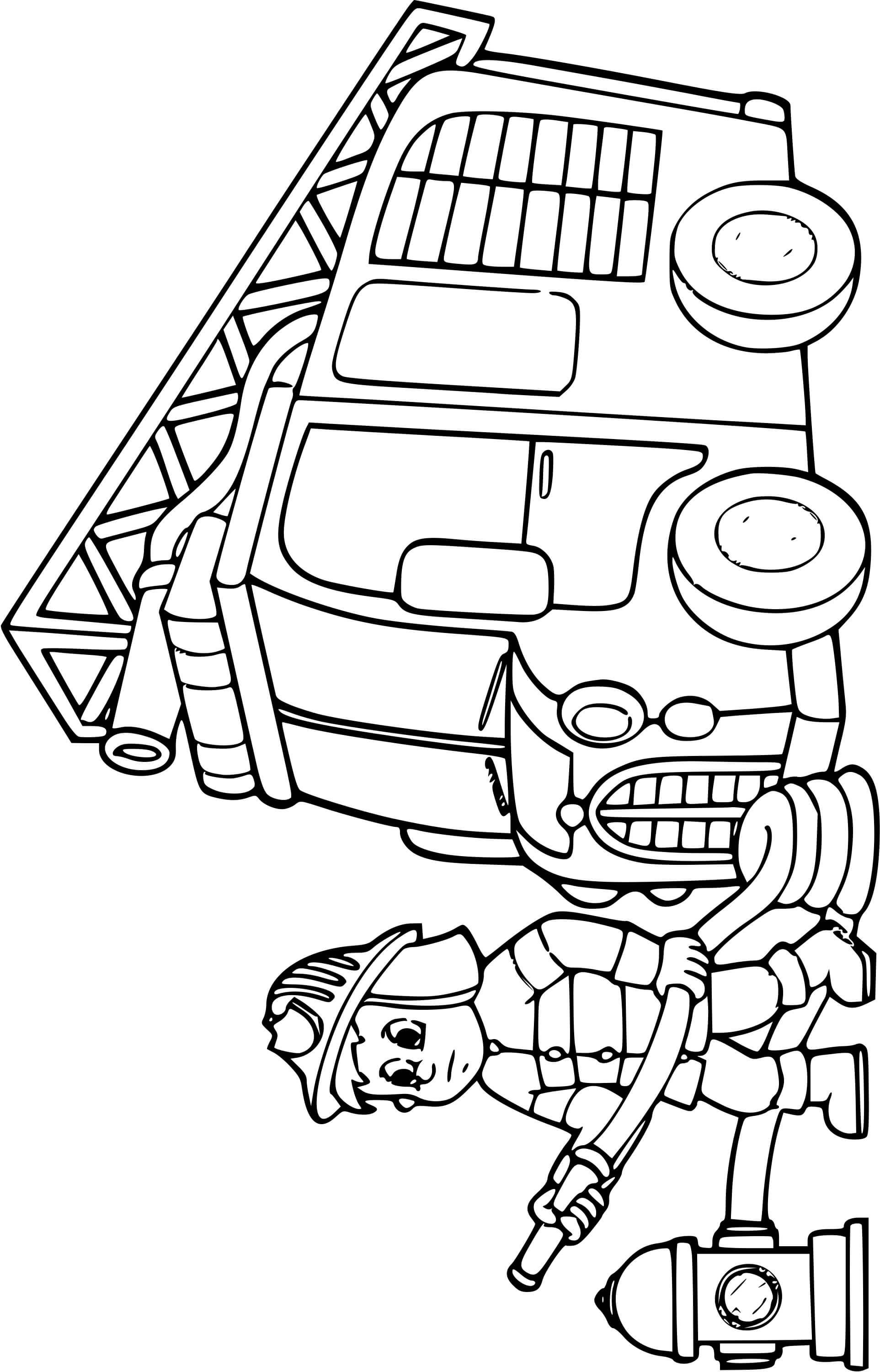 Coloriage Pompier Et Son Camion Pour Eteindre Le Feu - Pompier à imprimer