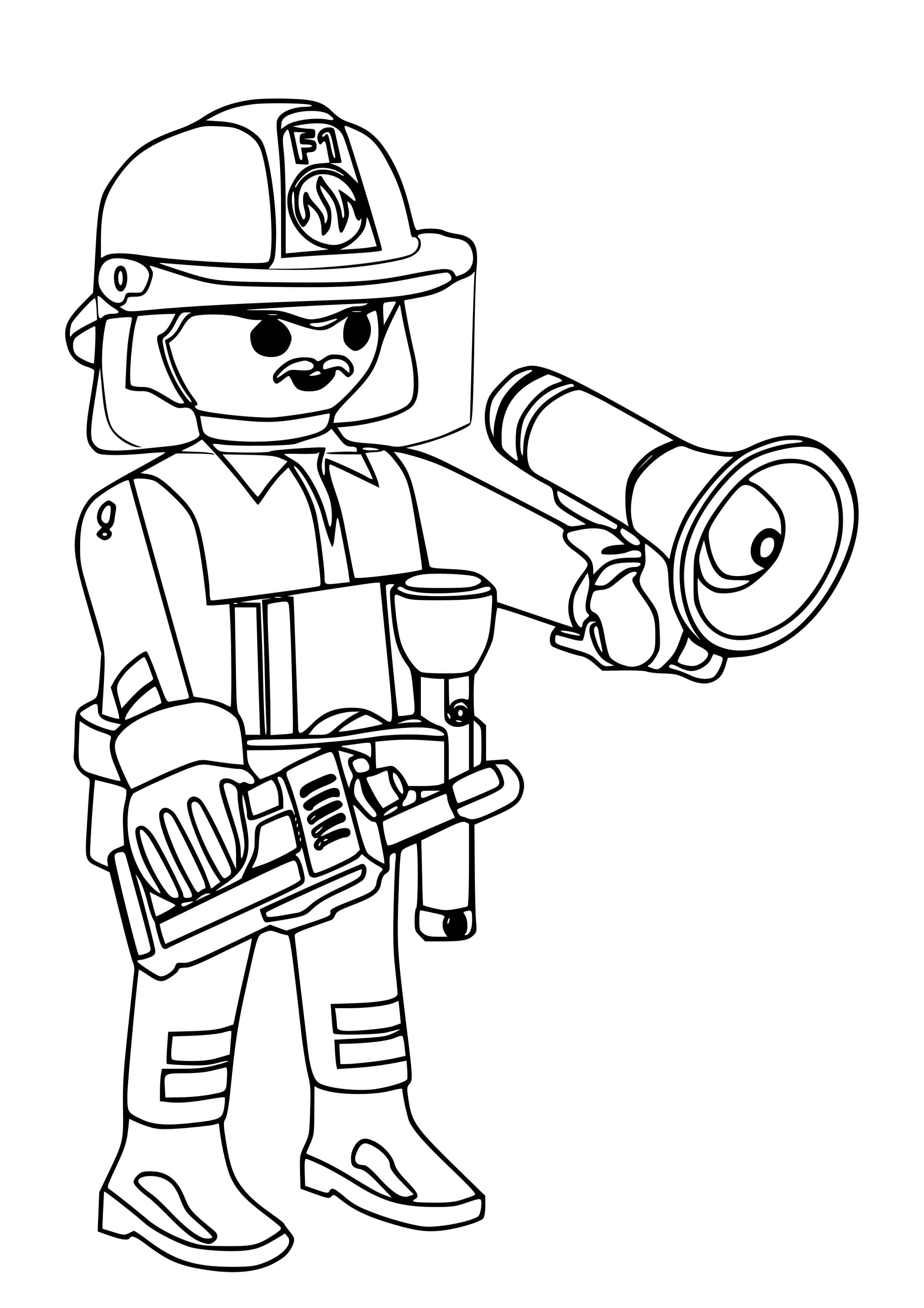 Coloriage Pompier Playmobil Communique Avec Son Équipe - Pompier à imprimer
