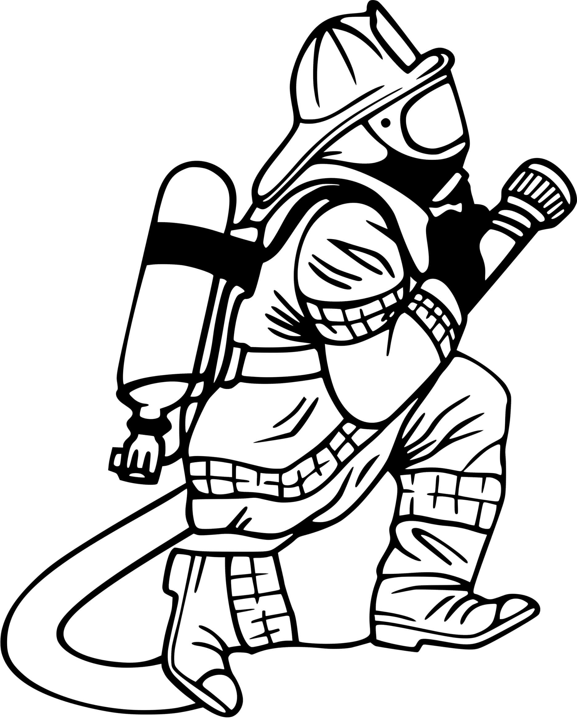 Coloriage Pompier Réaliste A Genoux - Pompier à imprimer