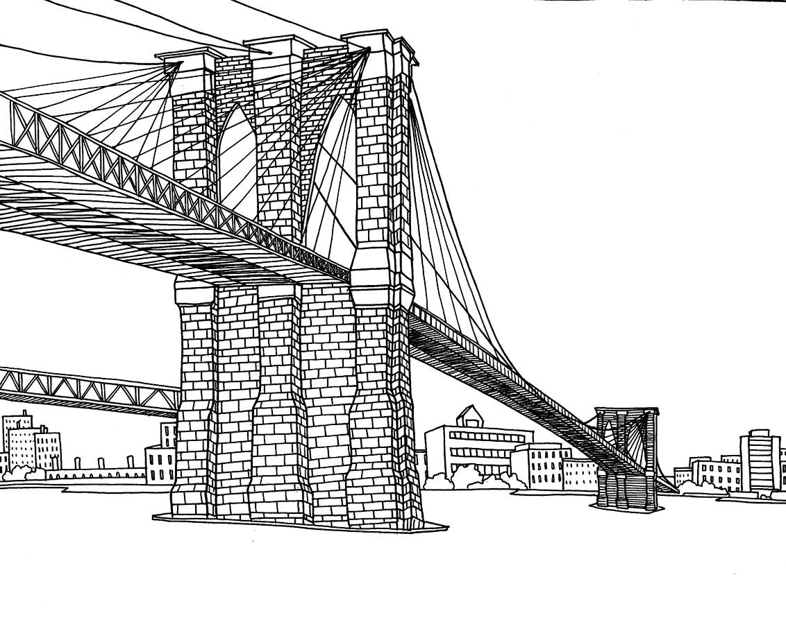 Coloriage Pont Brooklyn De La Ville De New York - Ville à imprimer