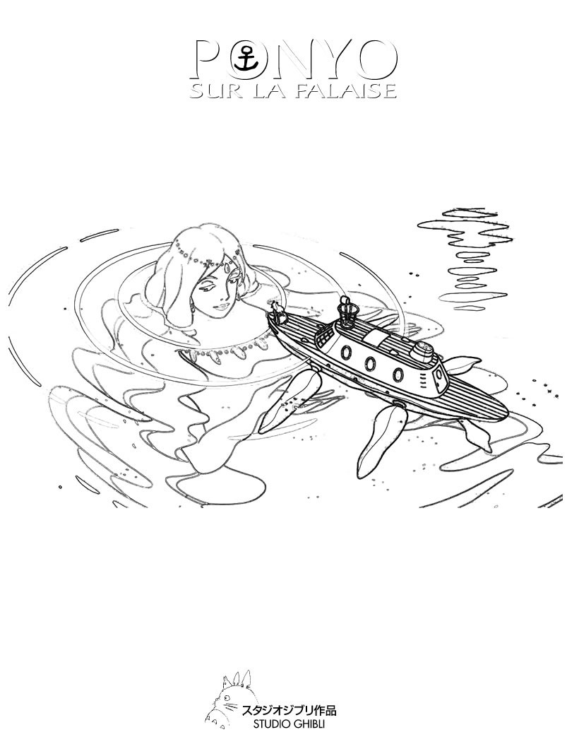 Coloriage Ponyo Gran Mamare Bateau - Ponyo à imprimer