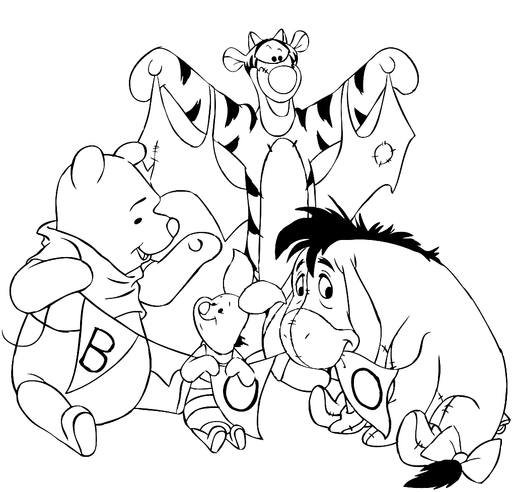 Coloriage Winnie l'Ourson et ses Amis en Halloween - Halloween disney à imprimer