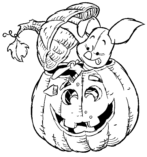 Coloriage Porcinet Dans La Citrouille D'Halloween - Halloween citrouille à imprimer