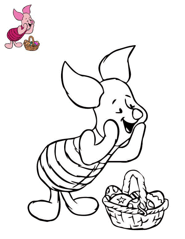 Coloriage Porcinet Panier Pâques Pâques Disney - Pâques Disney à imprimer