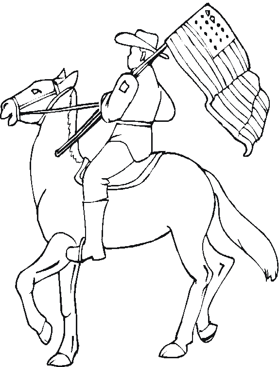 Coloriage Porte Drapeau De La Cavalerie Américaine - Cheval à imprimer