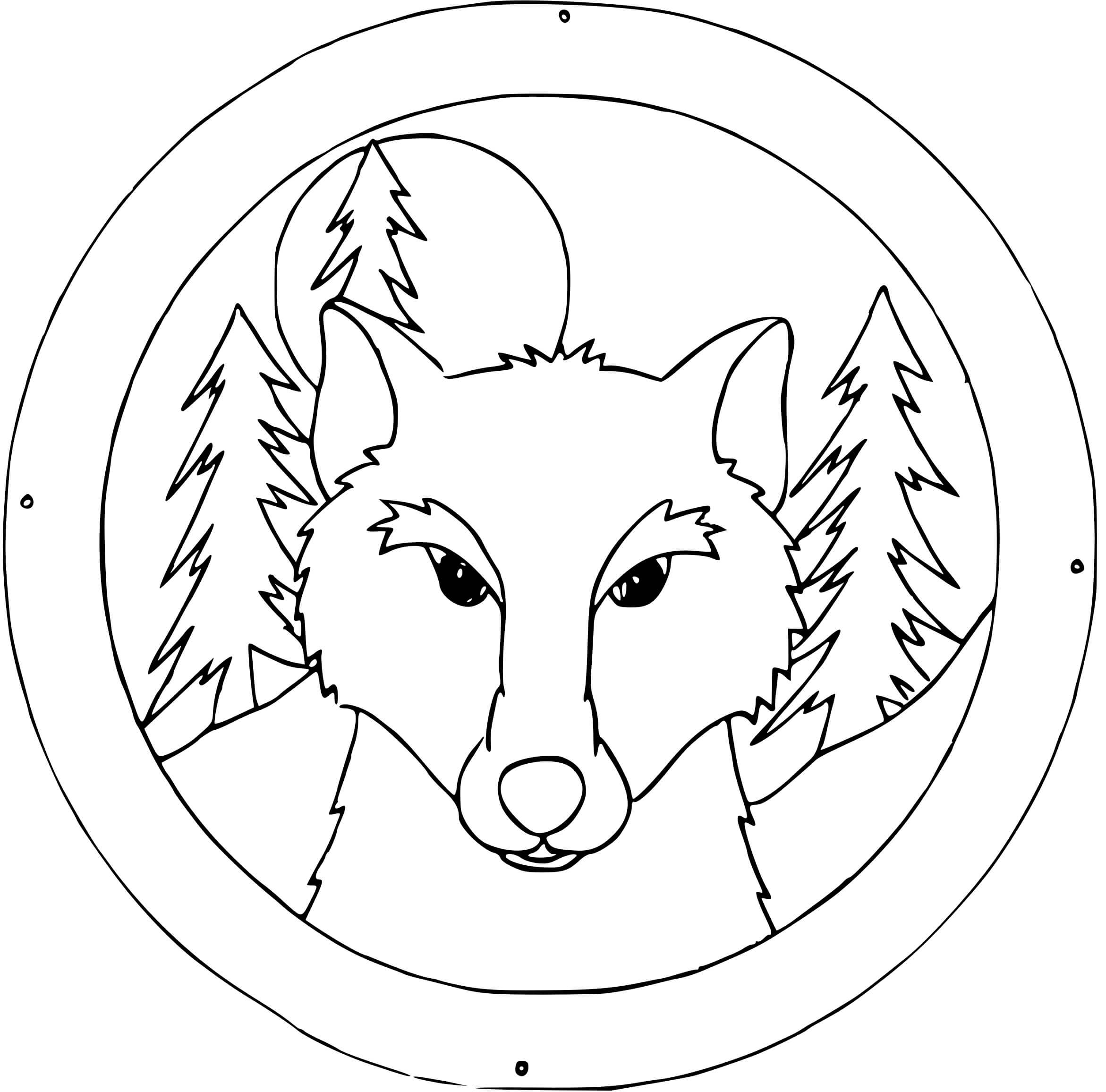 Coloriage Portrait De Loup Dans La Forêt Durant La Nuit - Loup à imprimer