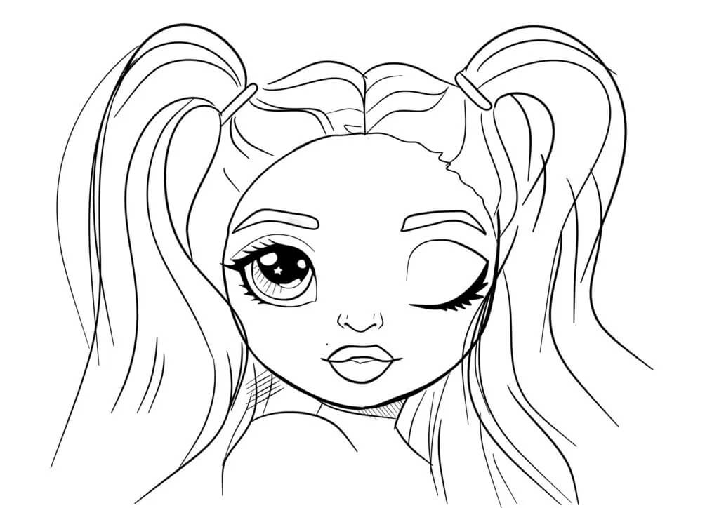 Coloriage Portrait Fille Avec Couettes Double Coques - Rainbow high à imprimer