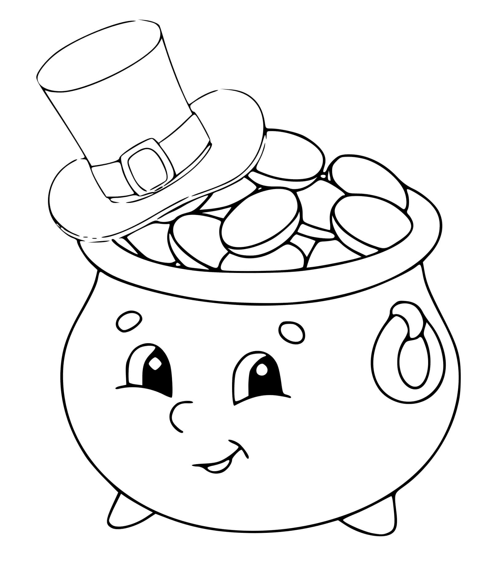 Coloriage Pot Or Au Chapeau Dessin Anime - Saint Patrick à imprimer
