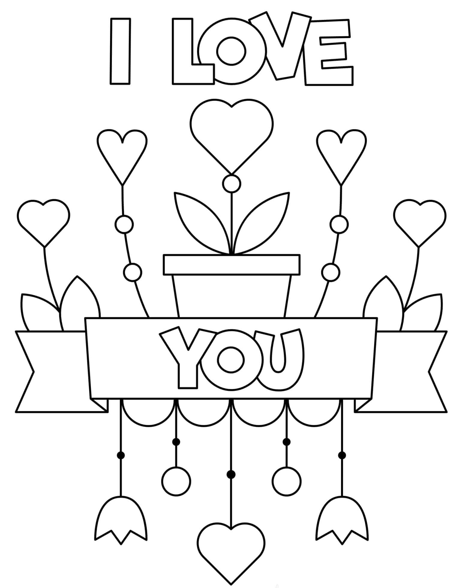 Coloriage Pots De Fleurs I Love You Mandala Facile - Saint-Valentin à imprimer